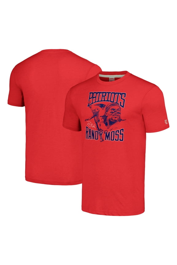 Unisex Homage Randy Moss Red New England Patriots Caricature Retired Player Tri-Blend T-Shirt