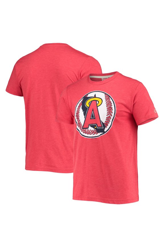 Men's Homage Red Los Angeles Angels Hand-Drawn Logo Tri-Blend T-Shirt