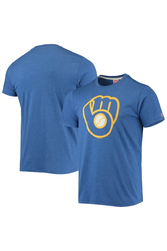 Men's Homage Royal Milwaukee Brewers Hand-Drawn Logo Tri-Blend T-Shirt