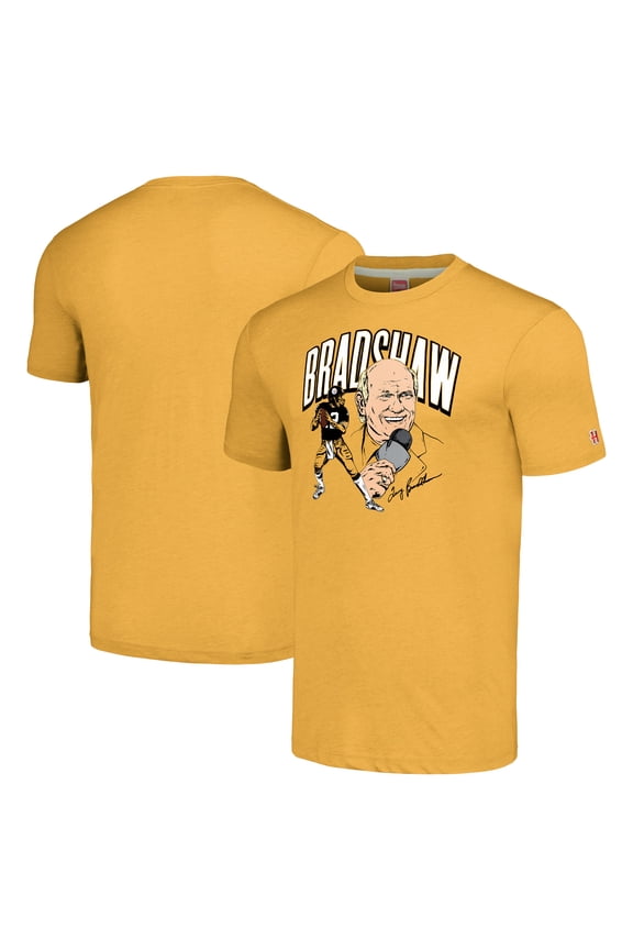 Men's Homage  Terry Bradshaw Heathered Gold Pittsburgh Steelers  Caricature Retired Player Tri-Blend T-Shirt