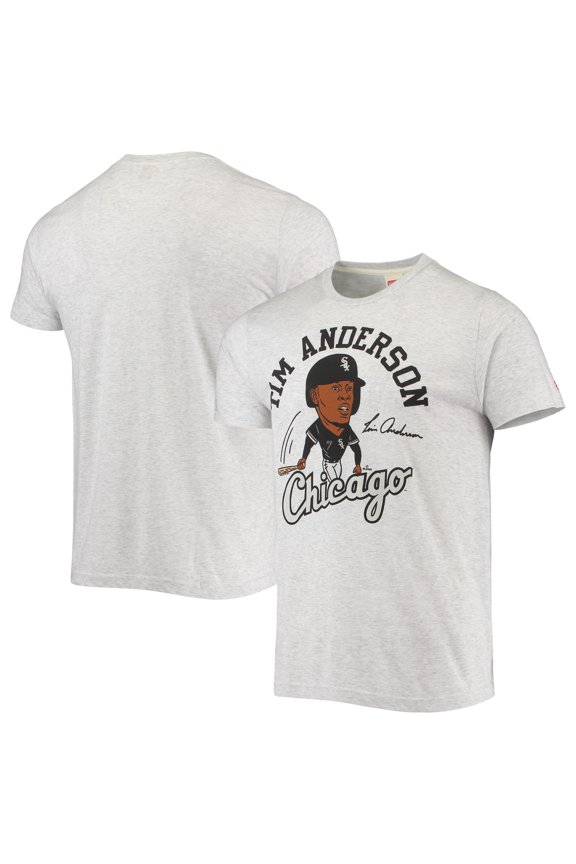 Men's Homage Tim Anderson Heathered Gray Chicago White Sox Caricature Tri-Blend T-Shirt