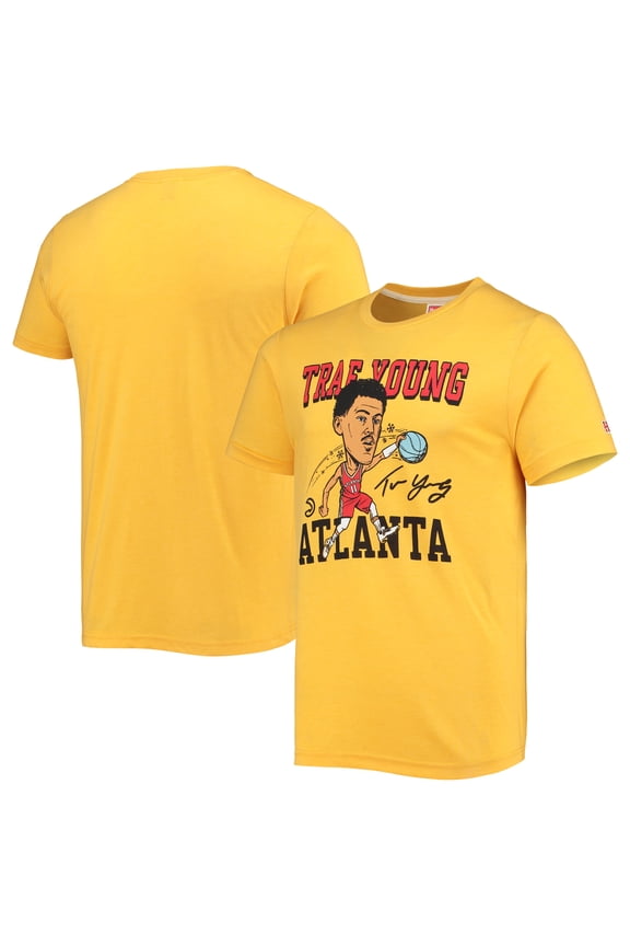 Men's Homage Trae Young Gold Atlanta Hawks Caricature Tri-Blend T-Shirt