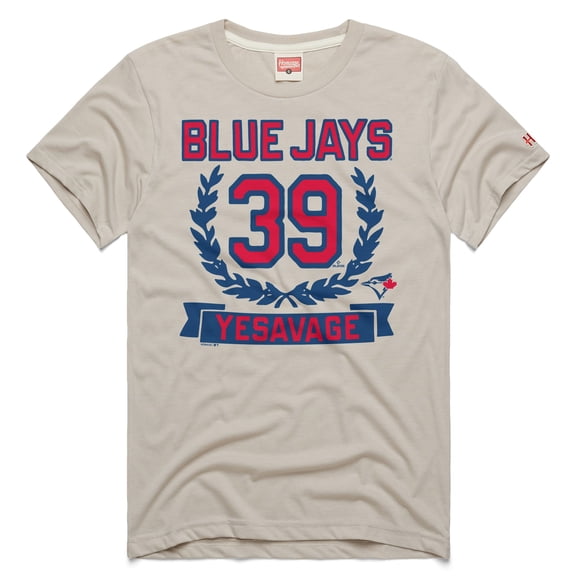 Men's Homage Trey Yesavage Stone Toronto Blue Jays Wreath Rookie Graphic Tri-Blend T-Shirt
