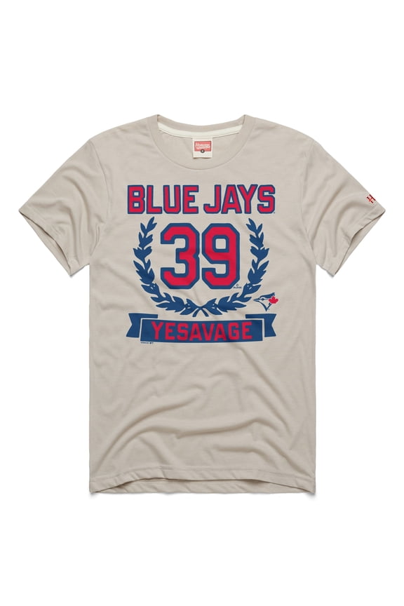 Men's Homage Trey Yesavage Stone Toronto Blue Jays Wreath Rookie Graphic Tri-Blend T-Shirt