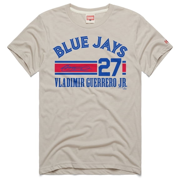 Men's Homage Vladimir Guerrero Jr. Stone Toronto Blue Jays Signature Name & Number Tri-Blend T-Shirt