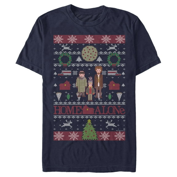 Men's Home Alone Characters Ugly Sweater  Graphic Tee Navy Blue X Large