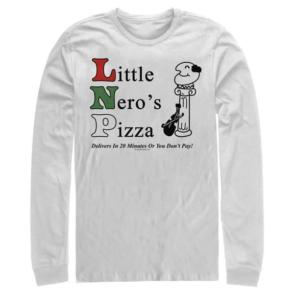 Men's Home Alone Little Nero’s Pizza  Long Sleeve Shirt White X Large