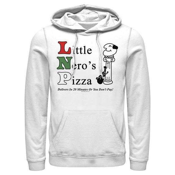 Men's Home Alone Little Nero’s Pizza Pull Over Hoodie White Medium