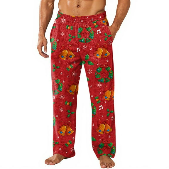 Men's Home Pants, Allover Christmas Snowman Print with Pocket, Fleece Sleeping Pajama Long Trousers for Holiday, Lounge Wear and Winter Comfort,Wine,S