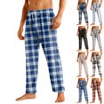 thumbnail image 1 of Men's Home Soft Pajama Pants Drawstring with Pockets - Flannel Plaid Print Casual Sports Pants for Winter Lounging and Christmas Holidays,Orange,M, 1 of 9