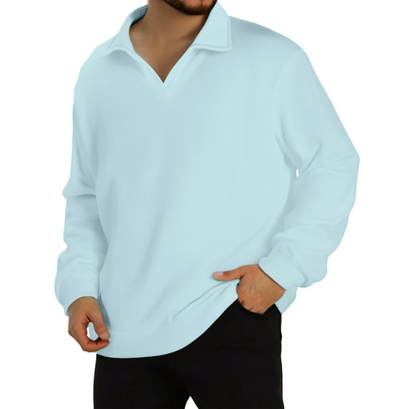 Men's Home Wear Collared Long Sleeve Knit Base Layer Top for Indoor Lounge and Relaxation, Soft Comfortable Casual Shirt for Housewear,Light Blue,S