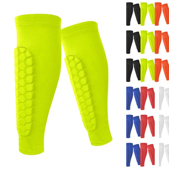 Men's Honeycomb Calf Guard Sleeves Soccer Football Compression Leg Protection Sleeves Shock Absorption Sport Support ,M,Fluorescent Green