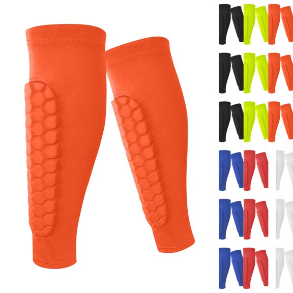 Men's Honeycomb Calf Guard Sleeves Soccer Football Compression Leg Protection Sleeves Shock Absorption Sport Support ,XL,Saffron