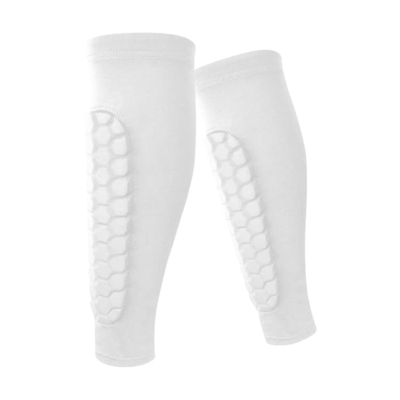 Men's Honeycomb Padded Calf Compression Sleeve, Breathable Sports Leg Guard for Soccer and Basketball, Single Piece Protection, Performance Legwear, White, Size L