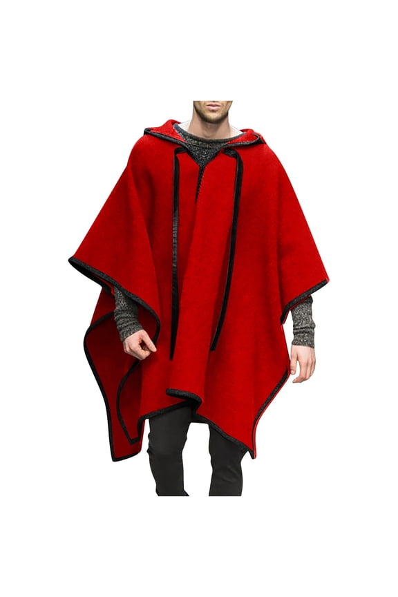 Men's Hood Medieval Cloak Gothic Long Hood Cape Coat Outwear Vintage Wool Cape Red XXXL