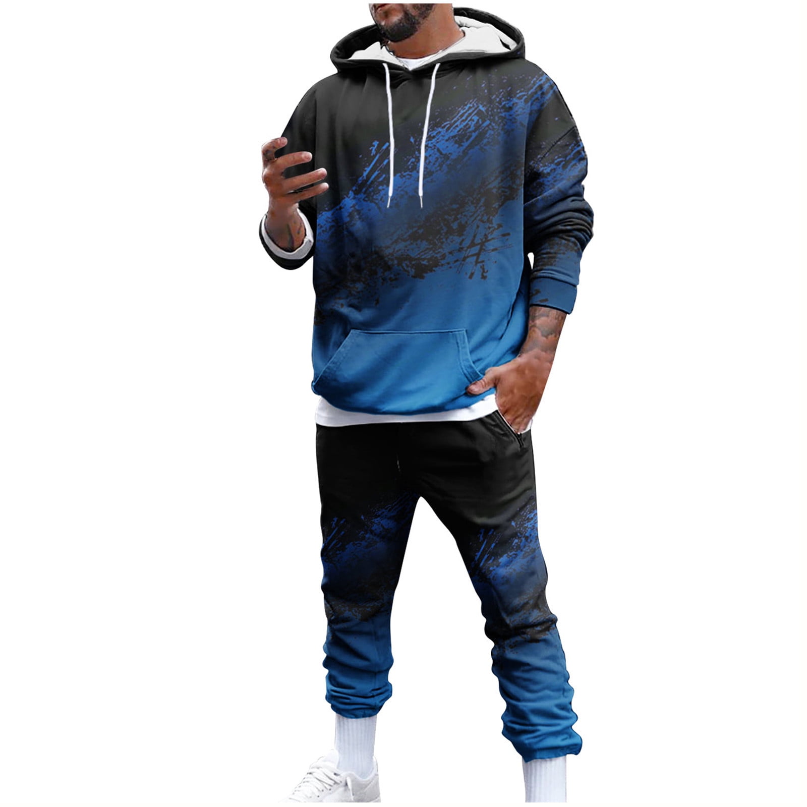 Men's Hood Sweatshirt Sweatpants 2PC Set Gradient Print Long Sleeve ...