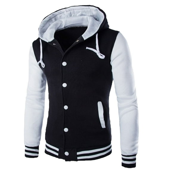 Men's Hooded Baseball Jacket Slim Button Warm Hooded Varsity Jacket Youth Color Matching All-match Hoodie