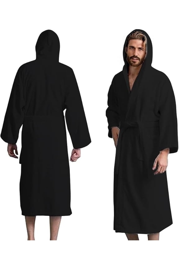Men’s Hooded Bathrobe, 100% Cotton Terry Bathrobe, Spa Style Bath Robe, Absorbent Shower Robe, Lightweight Towel Bathrobes