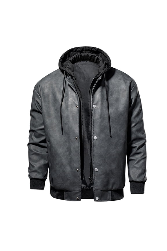 Men's Hooded Bomber Jacket Faux Suede Windproof Snap Front Elastic Rib Cuff Hem Casual Street Fashion Jackets for Men Black 3XL