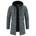 thumbnail image 1 of Men's Hooded Cardigan Mid-Length Thin Velvet Loose Sweater Jacket Warm Knit Zip up Cardigan Coat with Pocket Dark Gray 3XL, 1 of 4