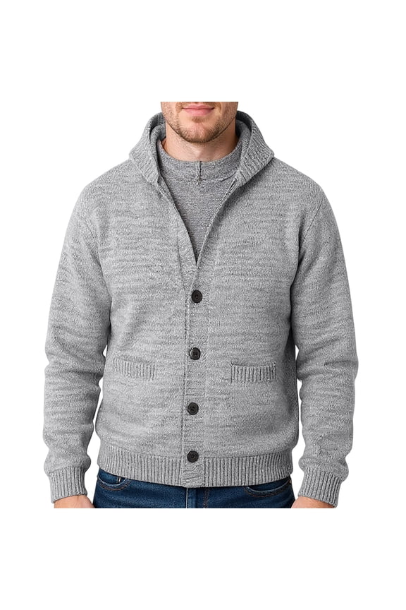 Men's Hooded Cardigan Sweater Button Front Knit Long Sleeve Casual Jacket