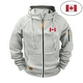 thumbnail image 1 of Men's Hooded Cargo Jacket with Canadian Flag Embroidery, Long Sleeve Athletic Training Raglan Coat, Multiple Pockets Zippered Casual Sportswear, 1 of 9