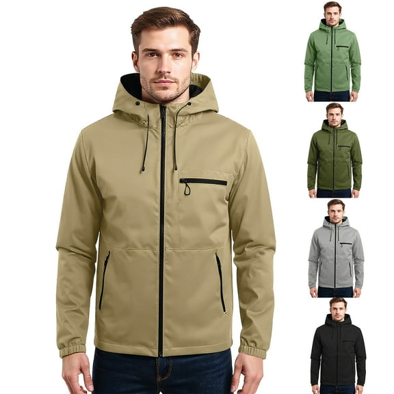 Men's Hooded Casual Waterproof Jacket for Fall Winter Outdoor Sports Christmas Gift,Light Gray,S