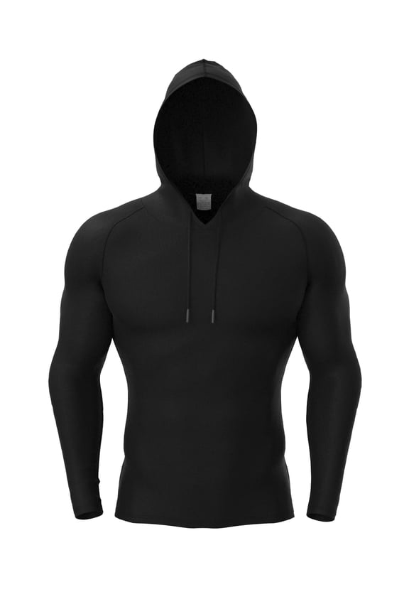 Men's Hooded Compression Long Sleeve T-Shirt - Quick-Dry Athletic Baselayer for Gym & Training