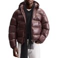 thumbnail image 1 of Men's Hooded Cotton-Padded Jacket - Solid Color Thickened Warm Loose Coat with Big Pockets, Long-Sleeve Bread Jacket, Wine Red, XXL, 1 of 5