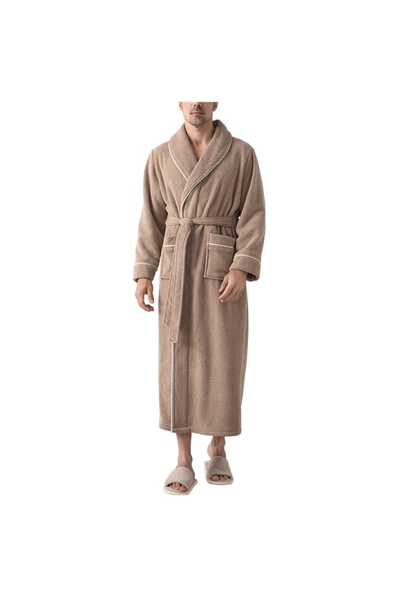 Mens Hooded Cotton Robe  Lightweight Plush Bathrobe with Pockets & Belt (Breathable Full-Length Spa Loungewear)