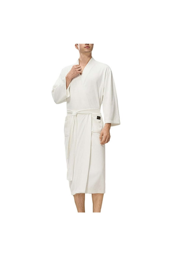 Men’s Hooded Cotton Robe – Lightweight Plush Bathrobe with Pockets & Belt (Breathable Full-Length Spa Loungewear)
