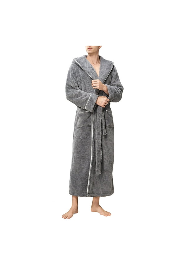 Men’s Hooded Cotton Robe – Lightweight Plush Bathrobe with Pockets & Belt (Breathable Full-Length Spa Loungewear)