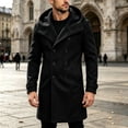 thumbnail image 1 of Men's Hooded Double Breasted Wool Blend Coat Mid-Length Windproof Overcoat Casual Winter Warm Trench Coat With Pockets Black M, 1 of 5