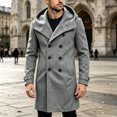 thumbnail image 1 of Men's Hooded Double Breasted Wool Blend Coat Mid-Length Windproof Overcoat Casual Winter Warm Trench Coat With Pockets Grey M, 1 of 7