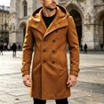 thumbnail image 1 of Men's Hooded Double Breasted Wool Blend Coat Mid-Length Windproof Overcoat Casual Winter Warm Trench Coat With Pockets Khaki XL, 1 of 5