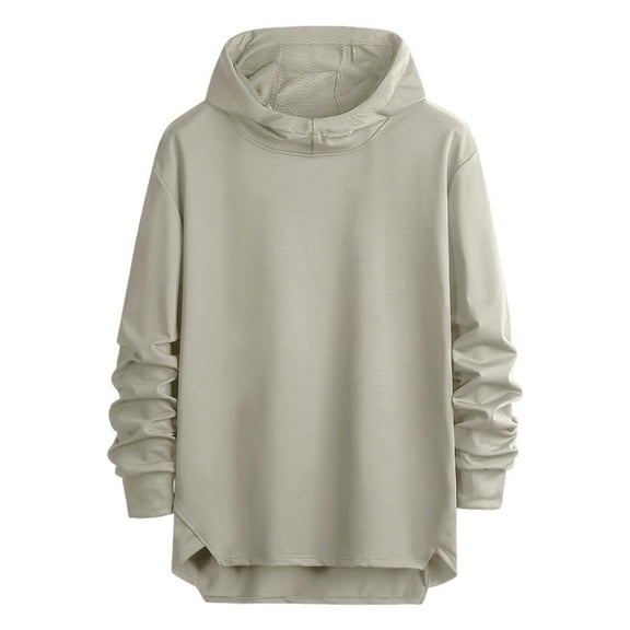 Men's Hooded Drawstring Sweatshirt Solid Color Casual Long-Sleeve Pullover Sweatshirt High-Low Hem Tunic Top