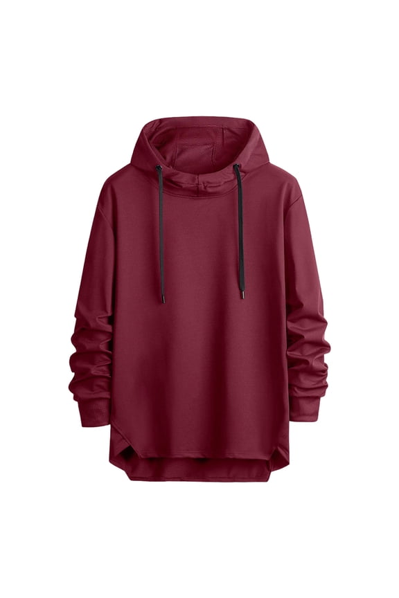 Men's Hooded Drawstring Sweatshirt Solid Color Casual Long-Sleeve Pullover Sweatshirt High-Low Hem Tunic Top