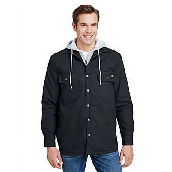 Dickies Men's Hooded Duck Quilted Shirt Jacket - BLACK - 3XL