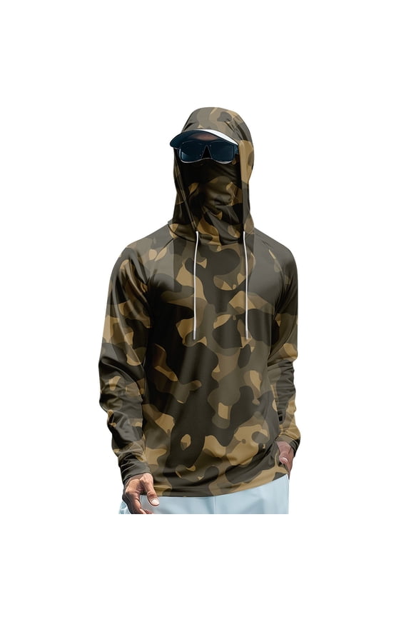 Men's Hooded Fishing Shirts Cooling UPF 50+ SPF Long Sleeve Rash Guard Shirts Ginger L