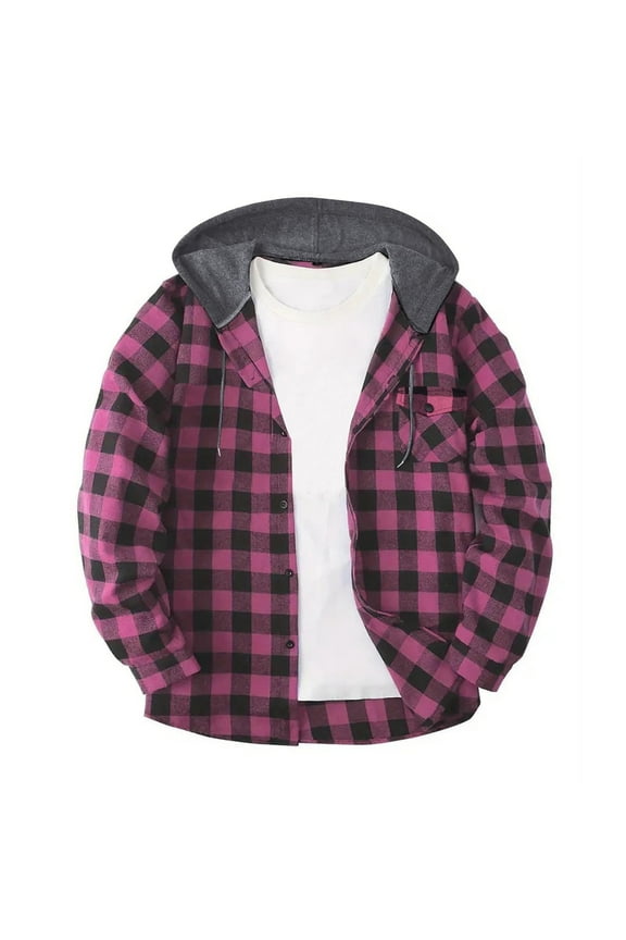 Men's Hooded Flannel Button Down Shirt 2025 Plaid Casual Jacket with Drawstring Hood Long Sleeve Stylish Layering Piece Chest Pocket Fall Winter Outdoor Essential