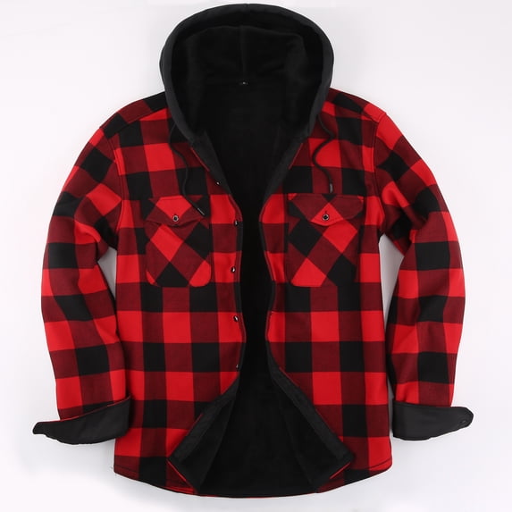 TANSILING Men's Hooded Flannel Shirt Jacket Fleece Lined Plaid Warm Casual Coat