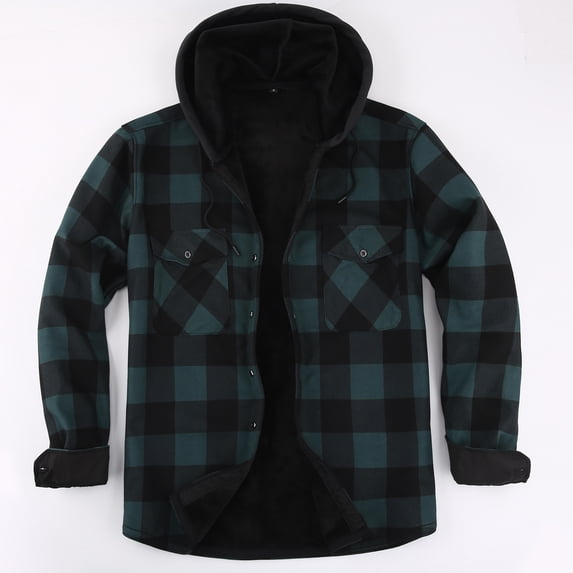 TANSILING Men's Hooded Flannel Shirt Jacket Fleece Lined Plaid Warm Casual Coat