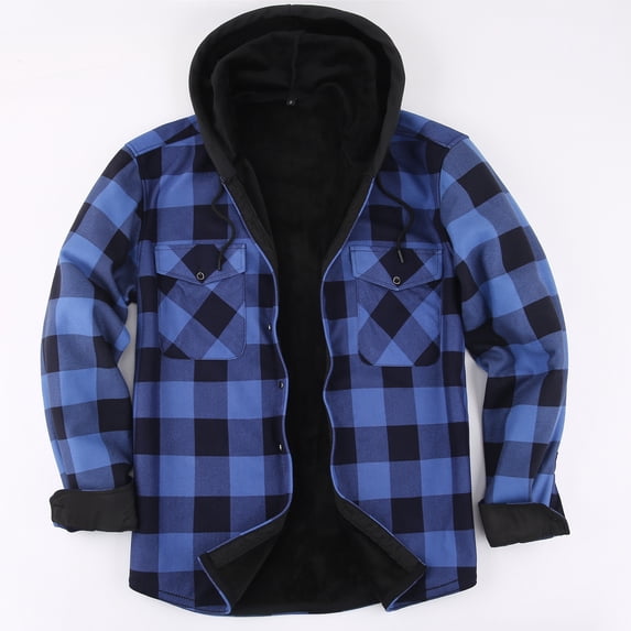 TANSILING Men's Hooded Flannel Shirt Jacket Fleece Lined Plaid Warm Casual Coat