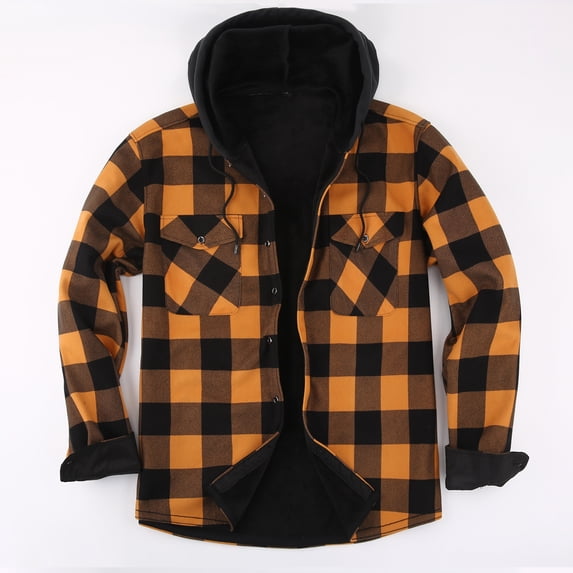 TANSILING Men's Hooded Flannel Shirt Jacket Fleece Lined Plaid Warm Casual Coat