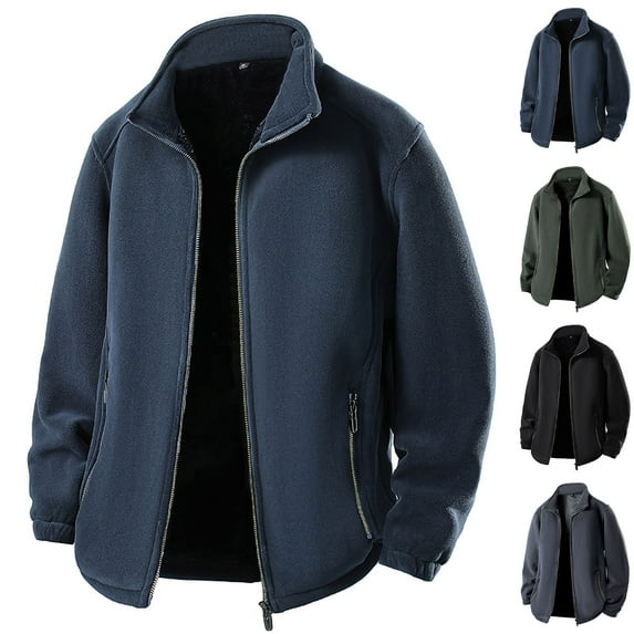 Men's Hooded Fleece Jacket Plus Size Windproof Solid Color Casual Loose Long Sleeve Windbreaker Full Zipper Thickened Velvet Coat Outerwear with Pocket Army Green 3XL