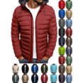 thumbnail image 1 of Men's Hooded Jacket Plus Size Windproof Solid Color Lightweight Long Sleeve Full Zipper Puffer Jacket Men's Warm Padded Jacket, 1 of 7