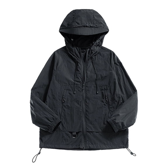 Men's Hooded Jacket Sun Protection Lightweight Long Sleeve Coat Wind Resistant Unisex Zip Rash Guard Shirts