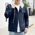 thumbnail image 1 of Men's Hooded Jackets Fashion Solid Color Long Sleeved Hooded Drawstring Pocket Button Jackets Navy XL, 1 of 9