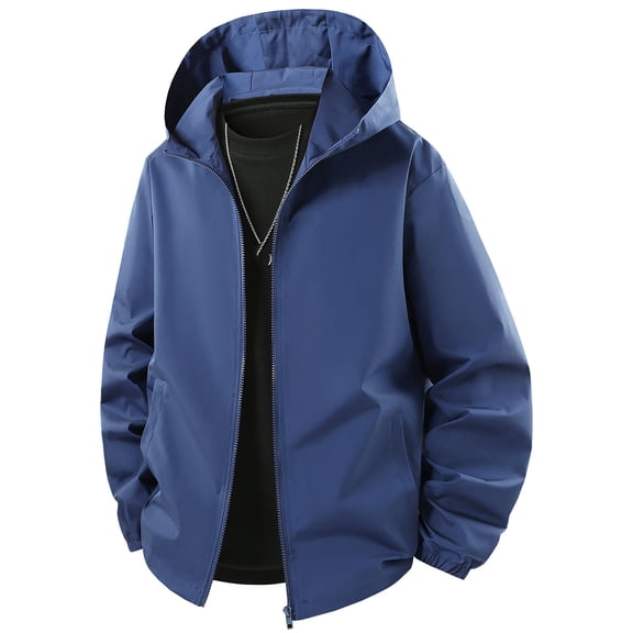 Men's Hooded Jackets Full Zip Long Sleeve Thin Outwear Lightweight Stylish Casual Sports Coat With Pockets (5XL, Blue)