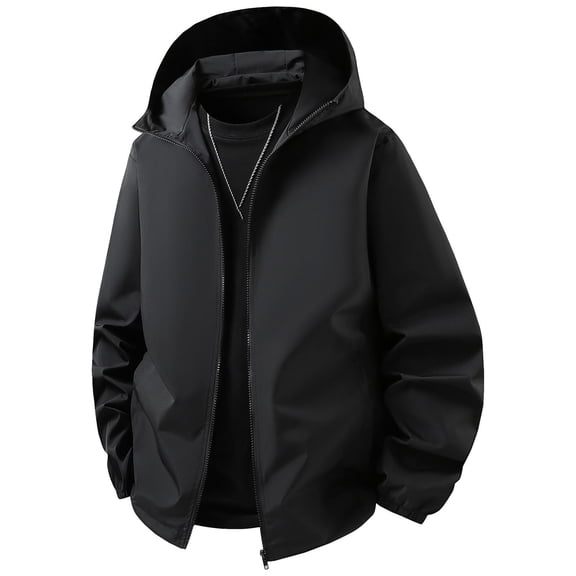 Men's Hooded Jackets Full Zip Long Sleeve Thin Outwear Lightweight Stylish Casual Sports Coat With Pockets (M, Black)